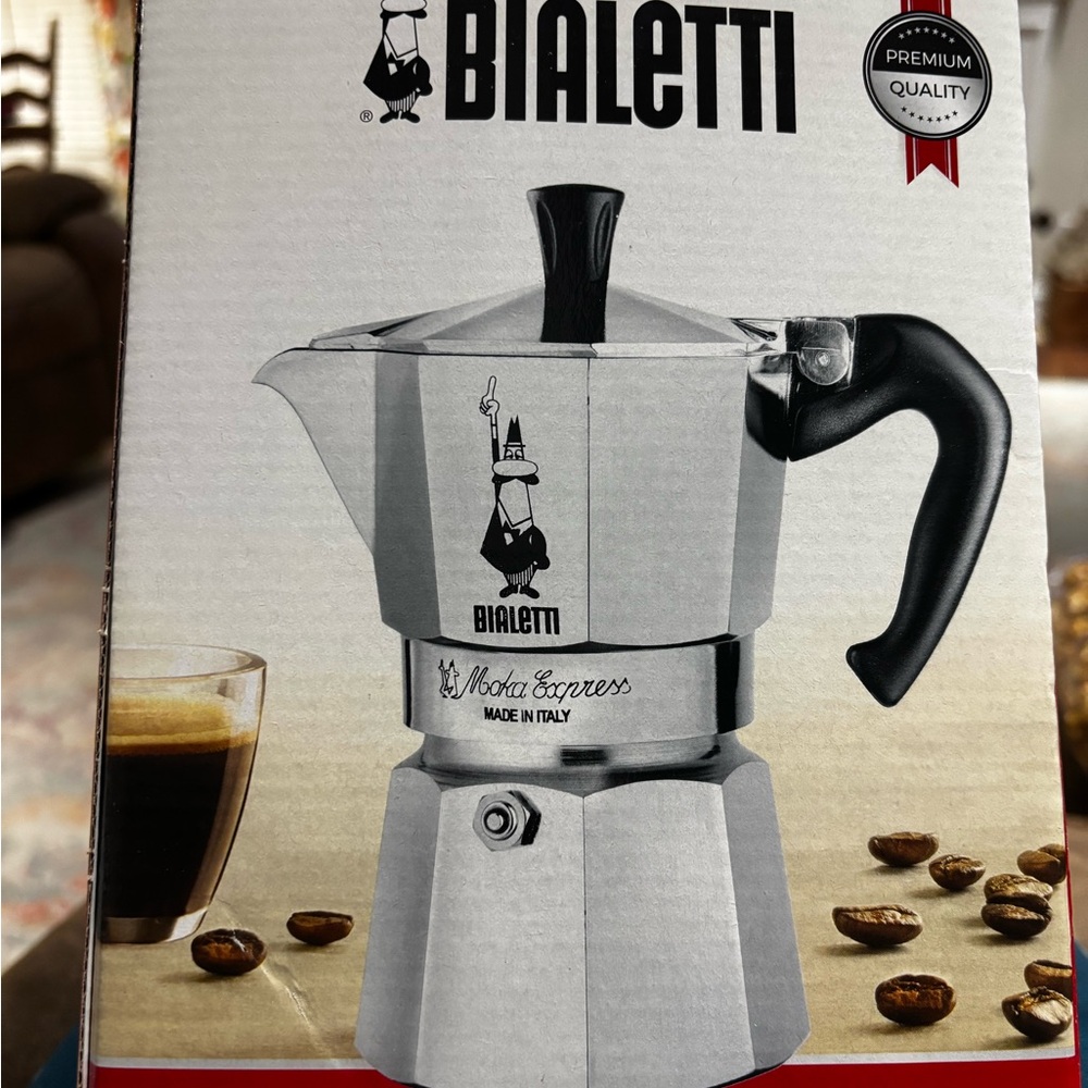 Bialetti Moka Express espresso maker. Makes up to  6 cups at a time. Brand new.